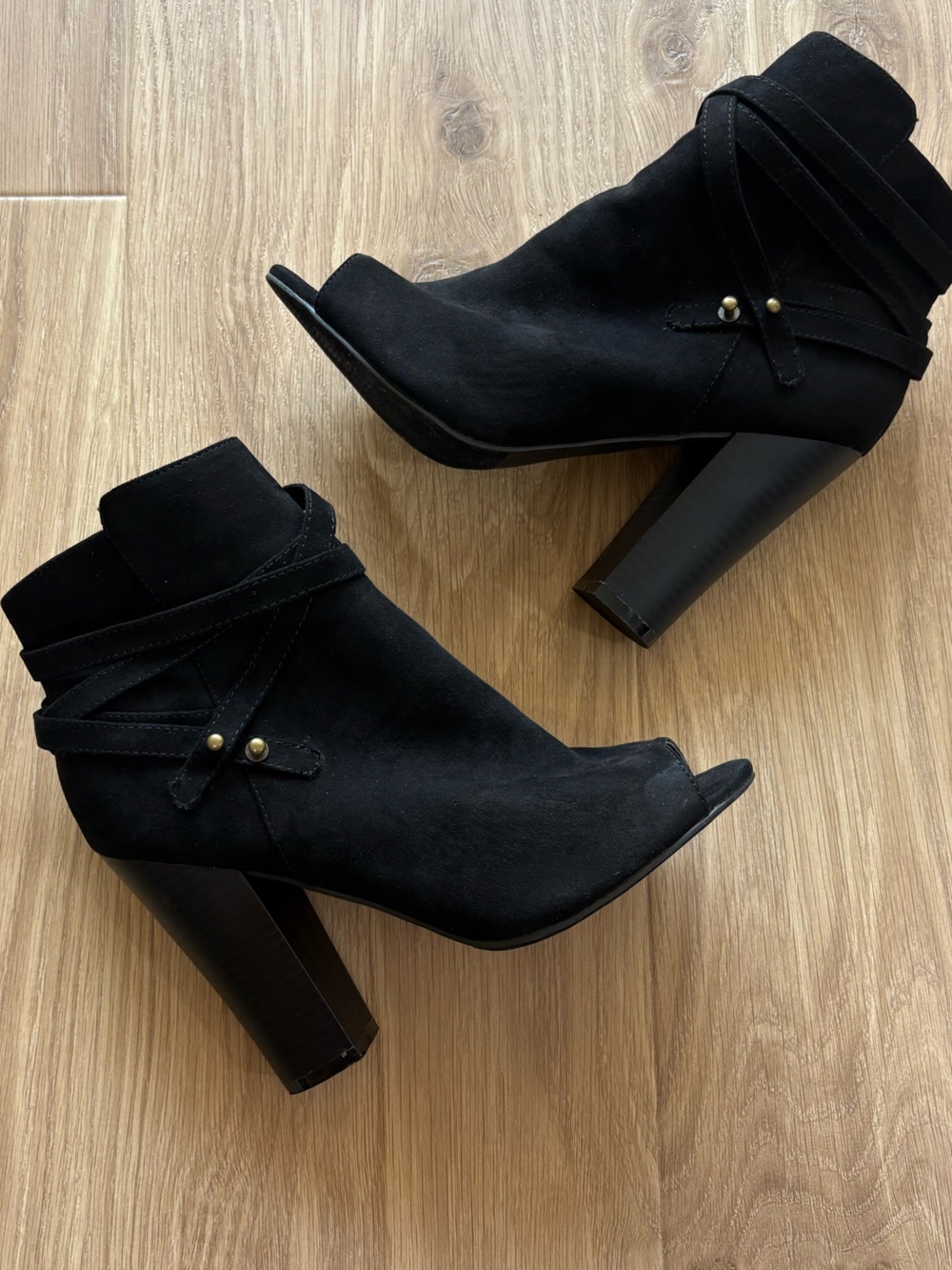 JustFab Thania Black Peep Toe Ankle Booties Heels Size 8.5
